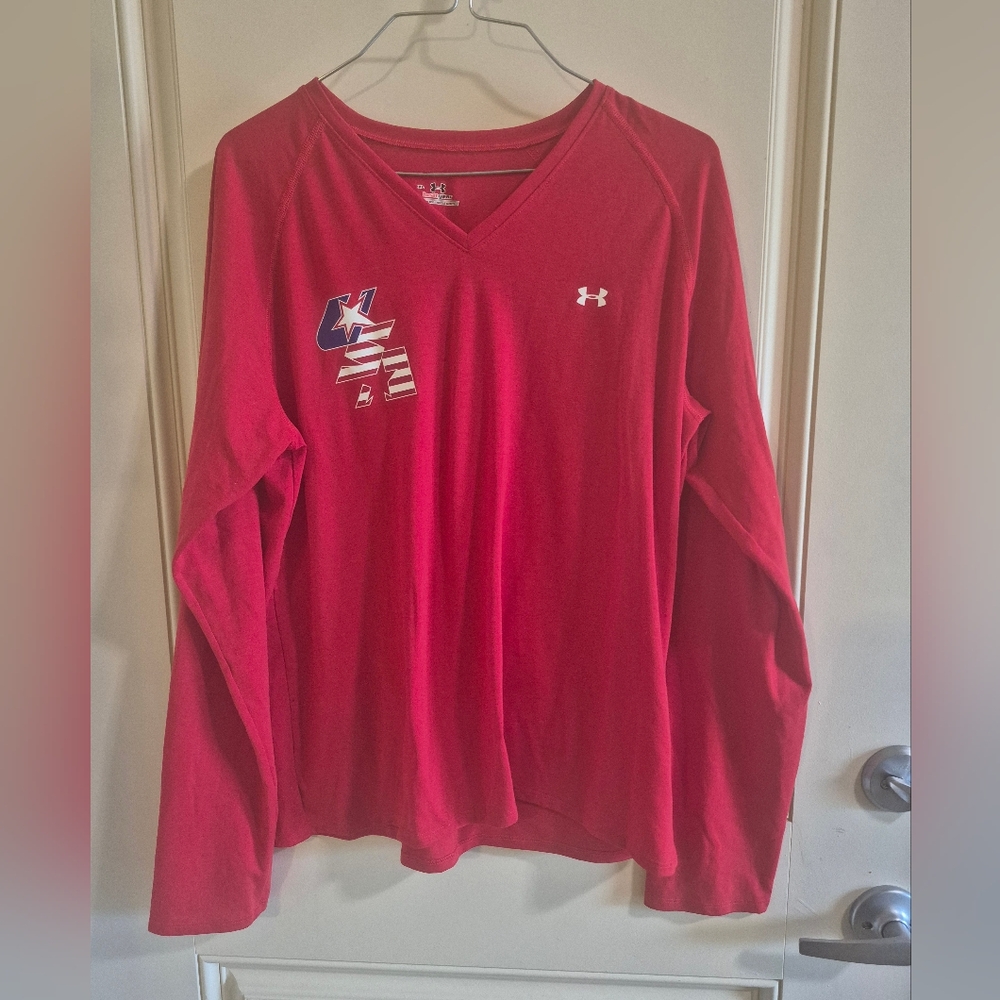 Under Armour V-Neck Red Long Sleeve Top